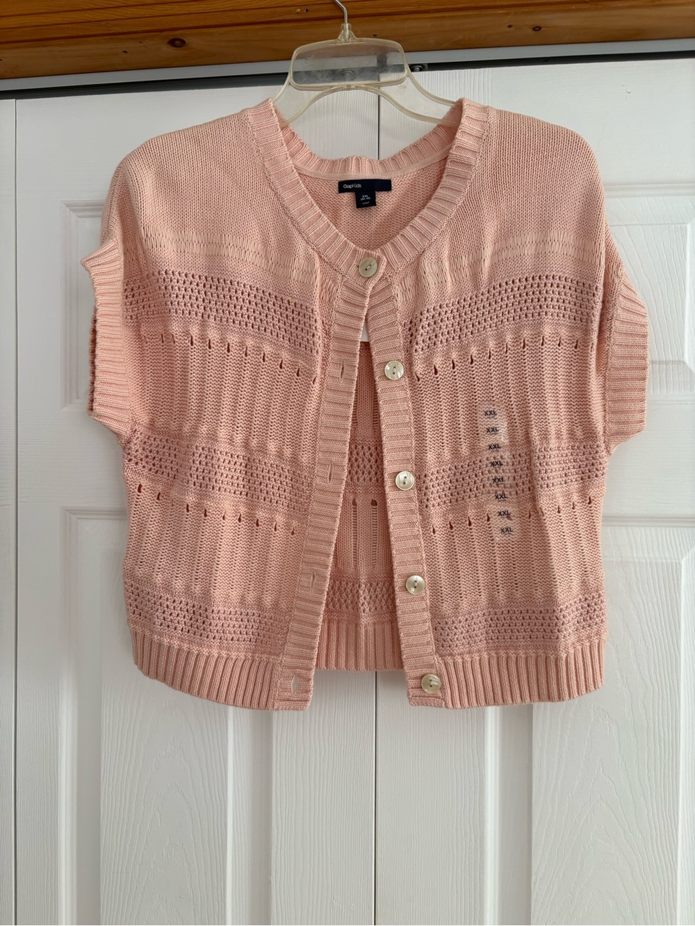 Gap Pink Open-Knit Short-Sleeve Cardigan Sweater